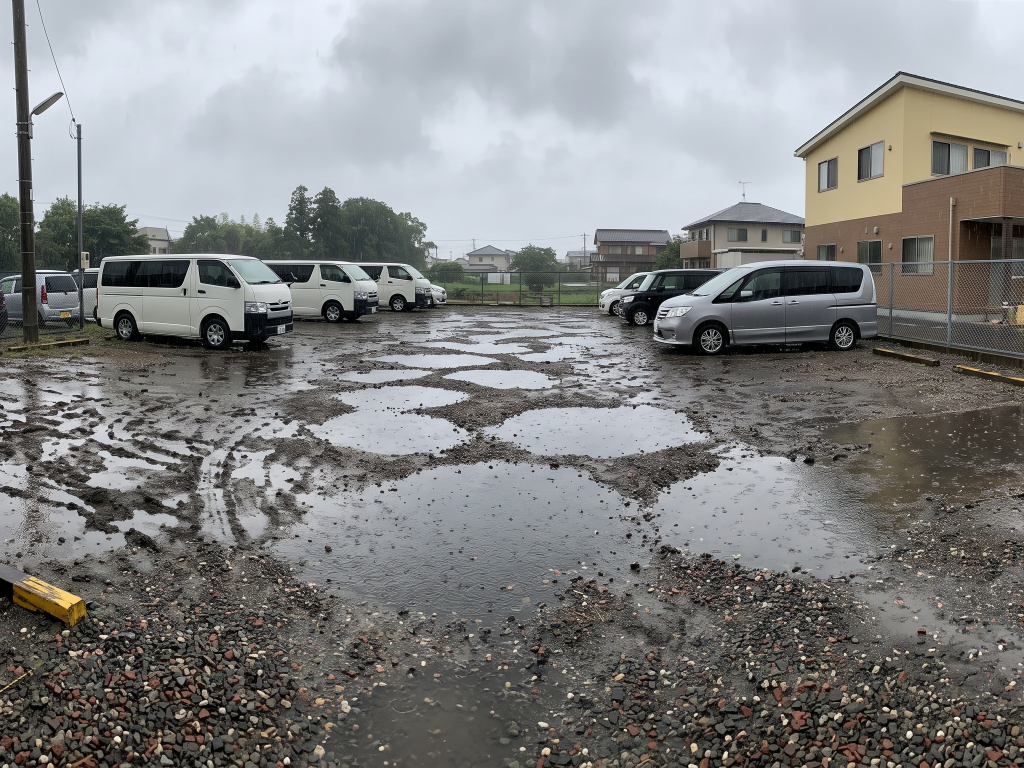 水浸しの駐車場