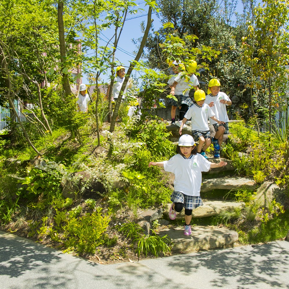 築山を走り回るこどもたち